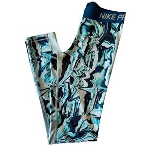 Nike Pro Youth Girls Dri-Fit Leggings Blue Swirl Extra Stretchy Leggings Large